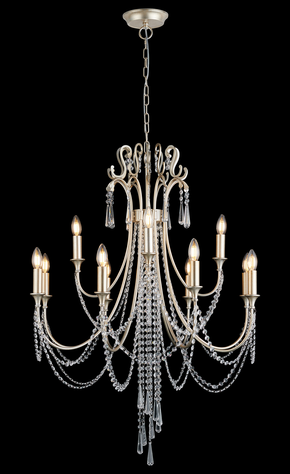 IL31846  Celine Pendant Chandelier 12 Light E14 Aged Silver